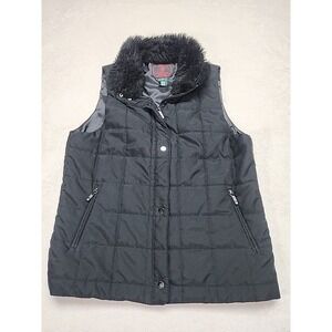 Lauren Ralph Lauren Puff‎ Vest With Faux Fur Collar Black Size Small